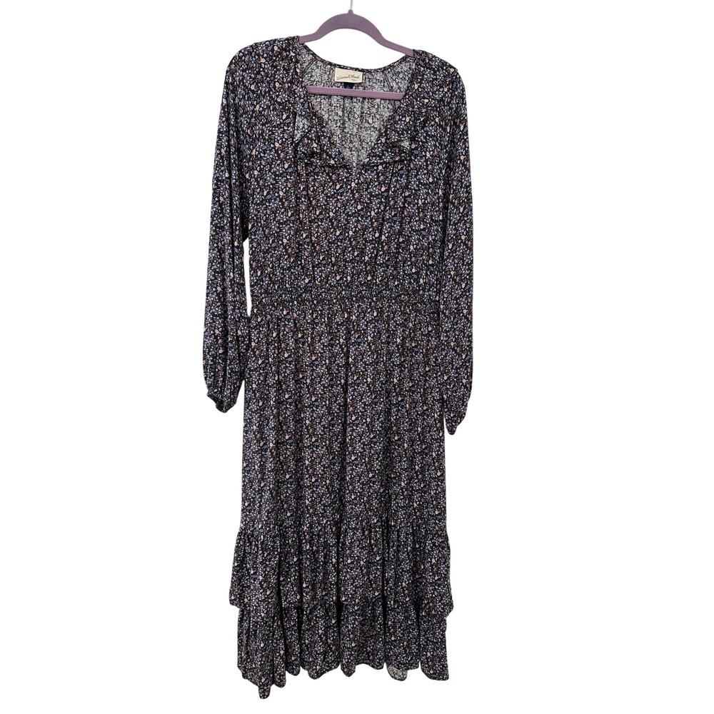 Universal Thread L Floral Smocked Tiered Midi Dress Long Sleeve Cottagecore boho
